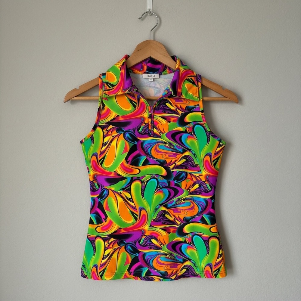 Tzu Tzu Sport Allie Dazzle 1/4 Zip Racerback Sleeveless Golf Tank Top Women's M